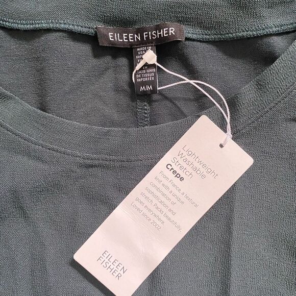 Eileen Fisher Crinkle Crepe Round Neck Short Sleeve Dress Dark Gray Size Medium - Picture 6 of 6